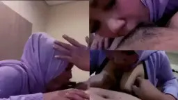 Sepongan Tante Jilbab Ungu, Bibirnya Basah Minta Digigit.